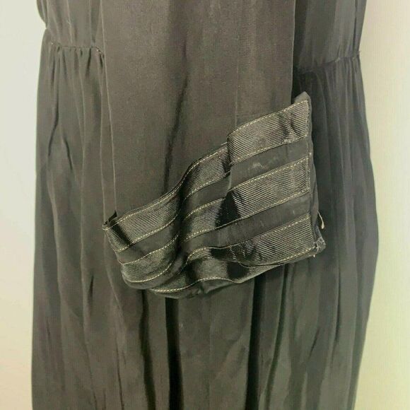 Vintage 40s Large Collar Shirt Dress M Black Buttons Gathered Waist Study Repair - Picture 7 of 12